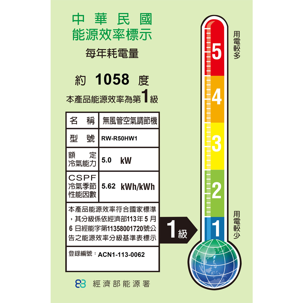 CHIMEI 6-10 Ping First-Class Energy Efficiency Right-Blowing Inverter Window Air Conditioner RW-R50HW1, , large