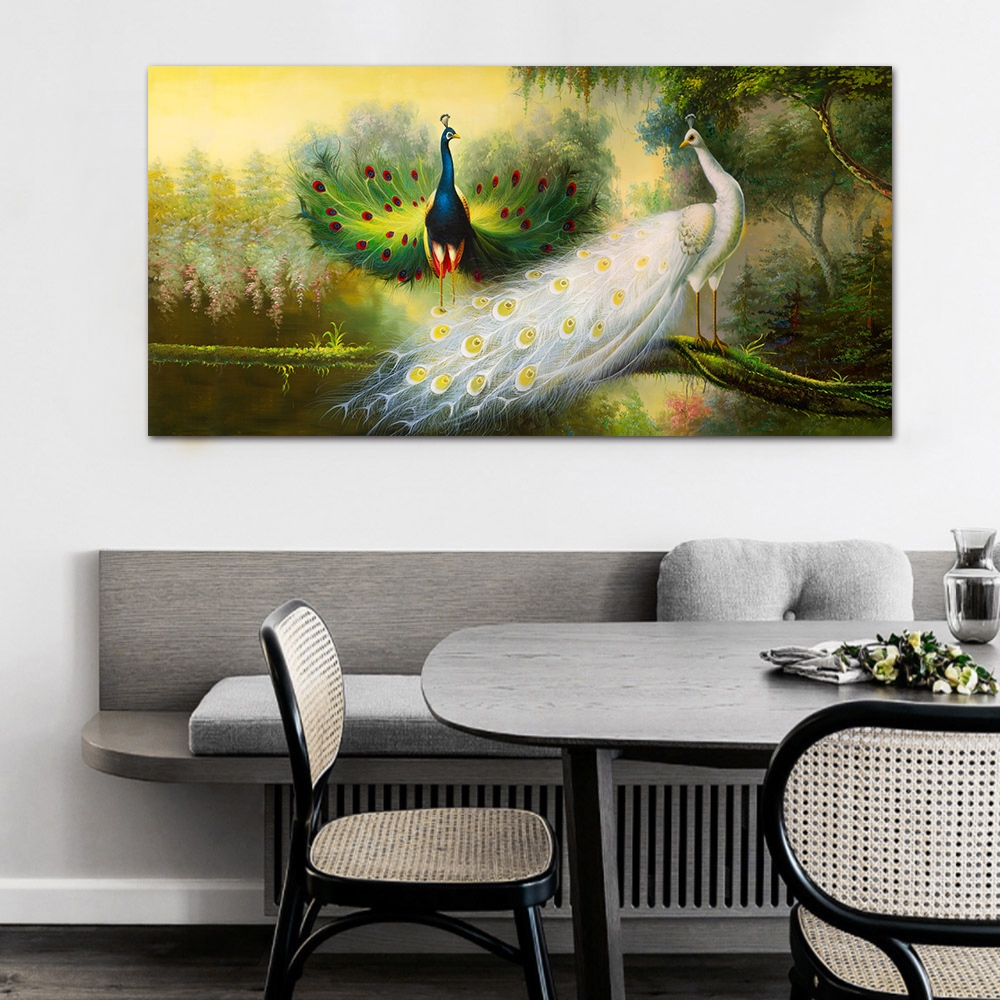 【御畫房】孔雀吉祥 國家一級畫師手繪油畫60&times;120cm(VF-140), , large