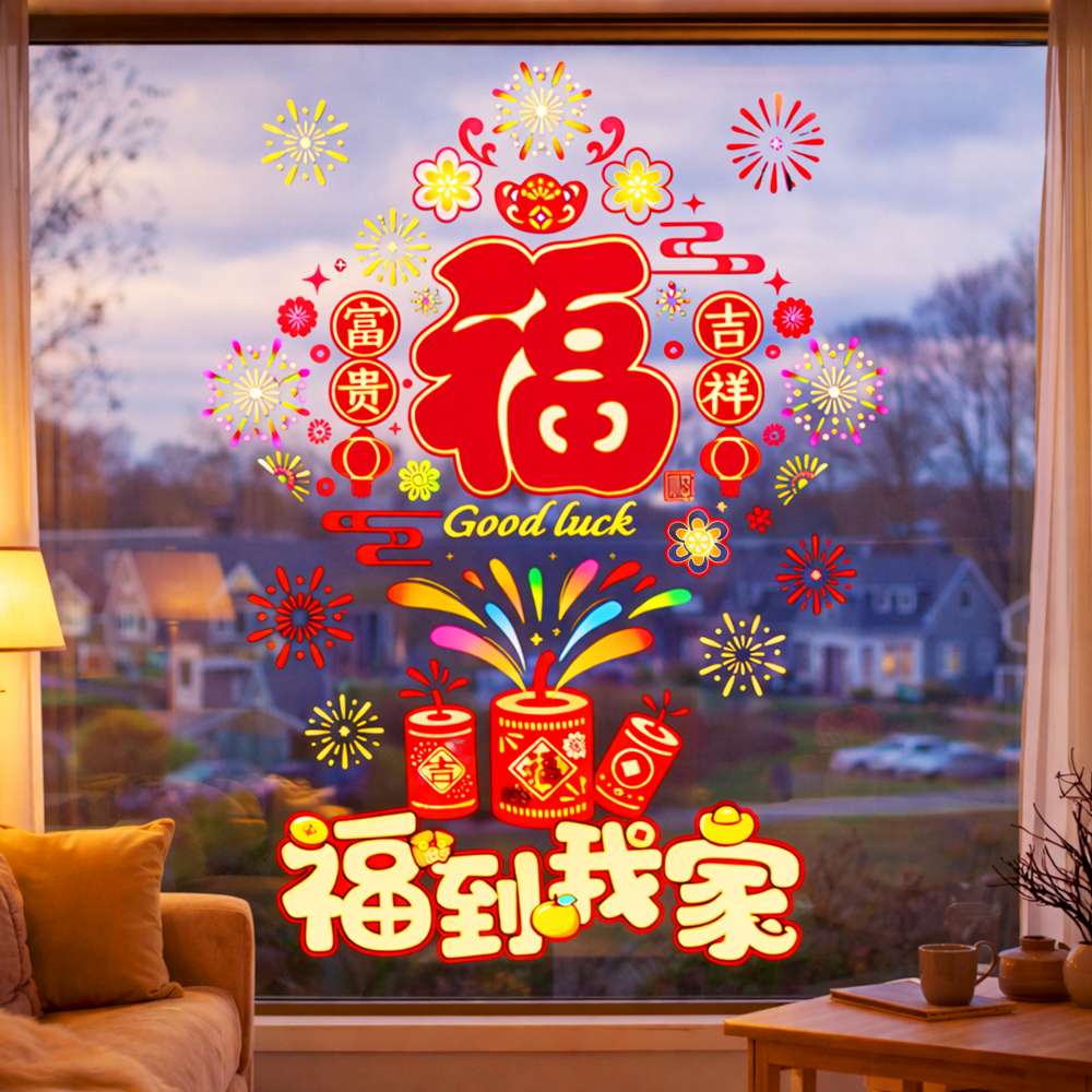 摩達客◉春節開運招財◉XD213福到我家富貴吉祥靜電貼無痕窗貼玻璃貼, , large