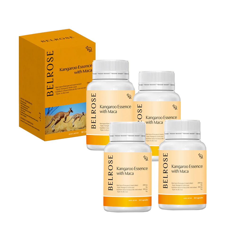 【澳洲澳倍美Belrose-即期品】頂級袋鼠精+ 馬卡膠囊-2026年5月31日到期(4入組  30顆/瓶), , large