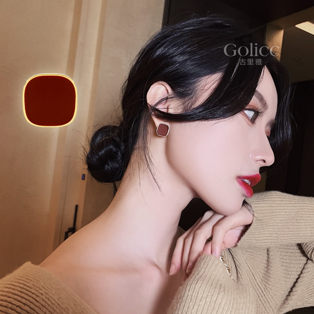 【Gulicc】古莉可 耳環 法式復古酒紅耳環, , large