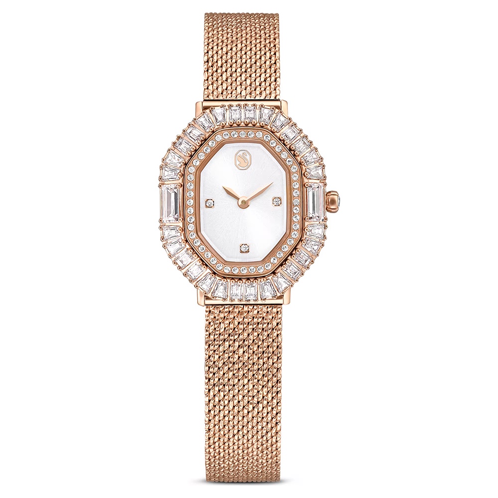 SWAROVSKI 施華洛世奇 Matrix 方形切割水晶八角米蘭帶手錶 女錶-玫瑰金/30x25mm(5732497), , large