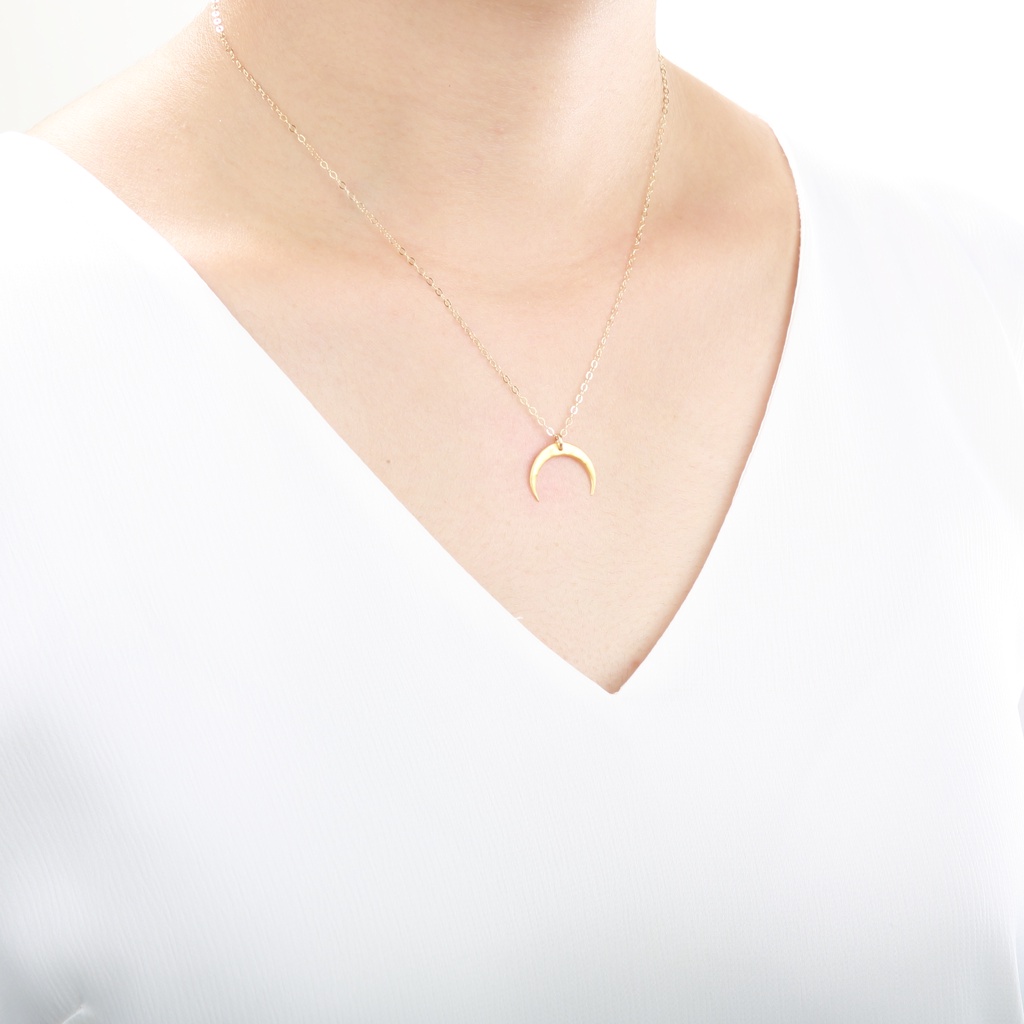 【Angel & Me】Hammered Moon s925 sterling silver 24k gold-plated necklace, , large