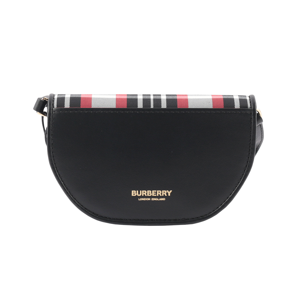 BURBERRY Olympia 牛皮拼帆布格紋附可拆背帶卡片夾/黑色/紅色, , large