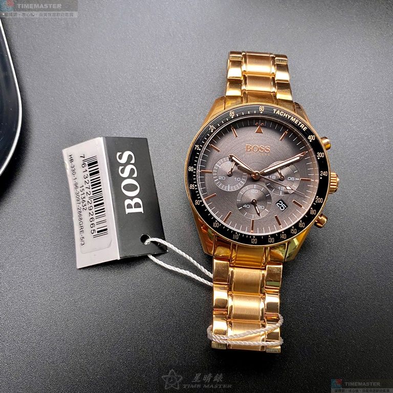 [星晴錶業]BOSS手錶,44mm,HB1513632黑色錶面玫瑰金錶殼玫瑰金色精鋼錶帶款, , large
