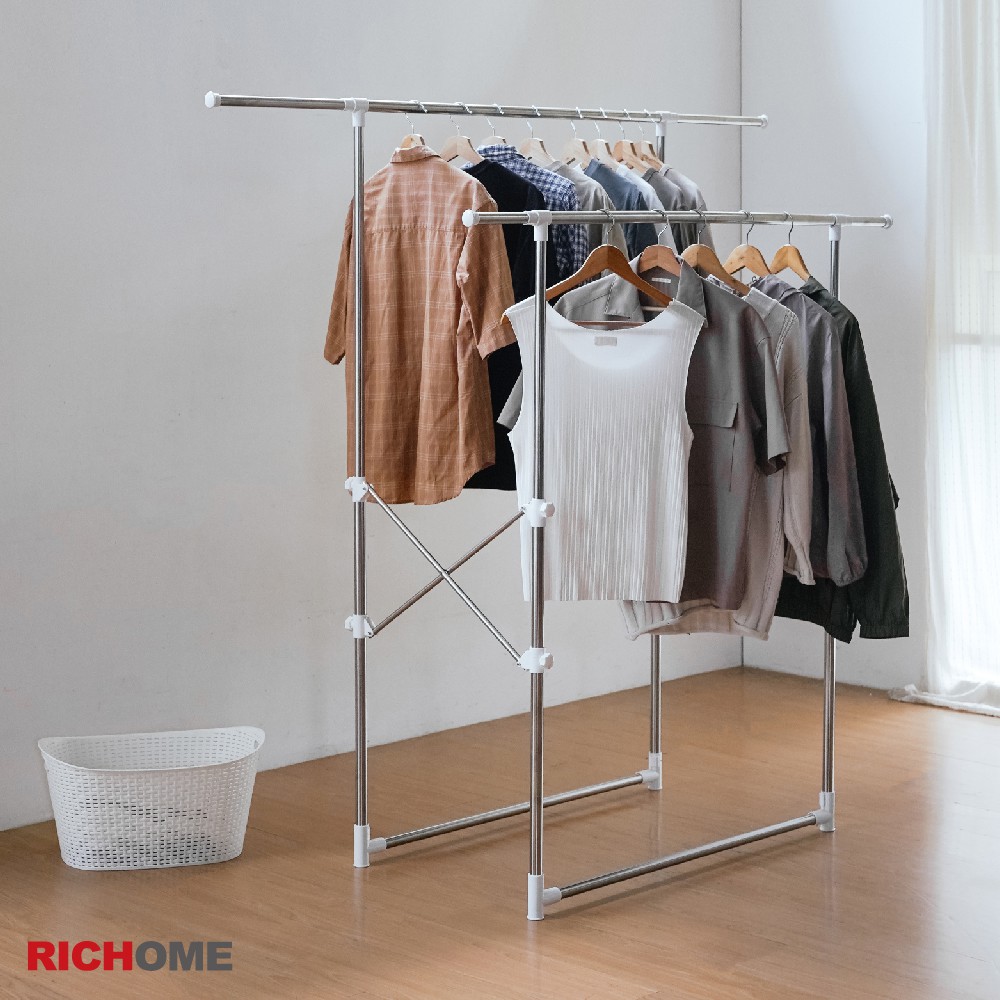RICHOME不鏽鋼萬能二桿伸縮曬衣架, , large