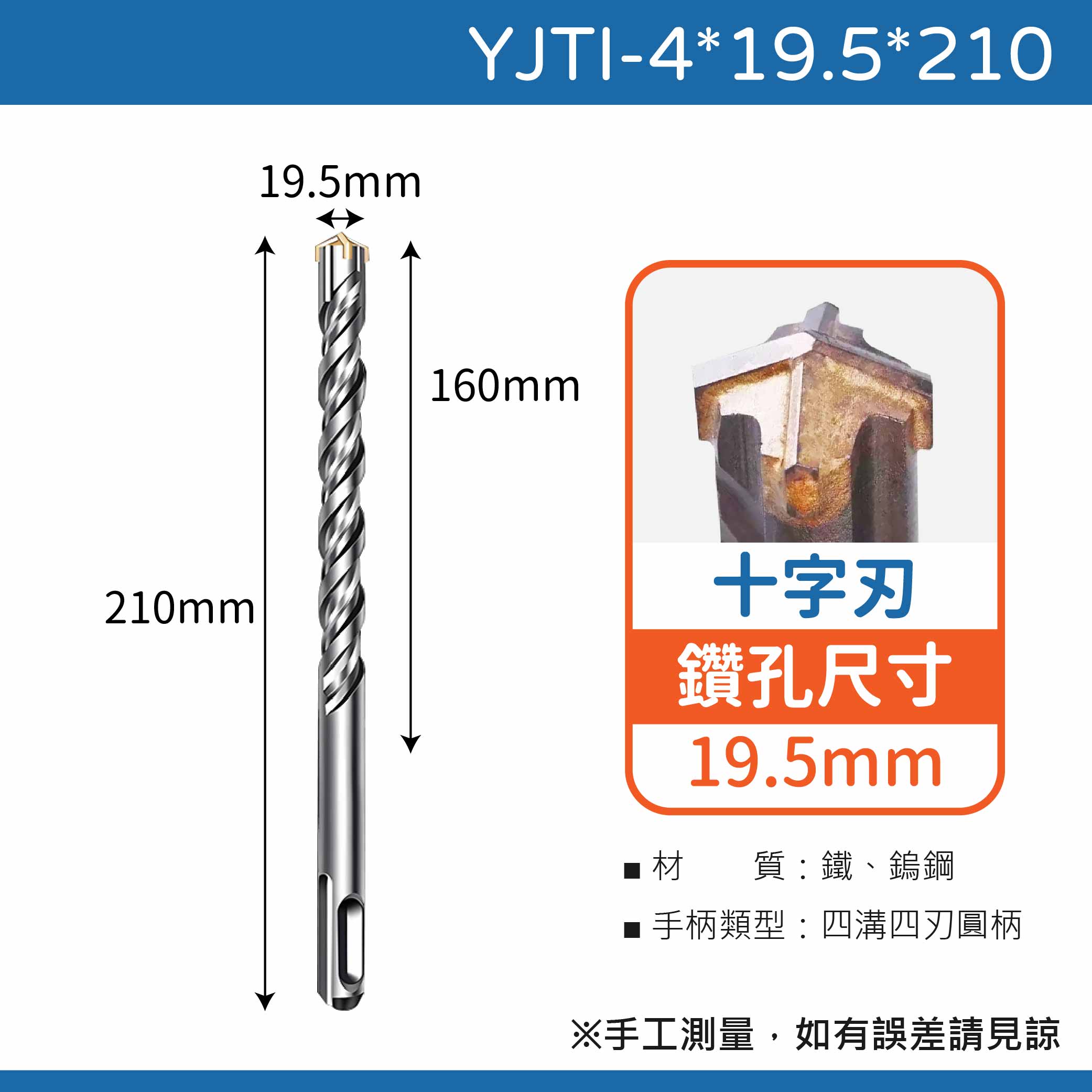 鉅玉經典｜
Four-ditch cement drill tailstock one-slot cutting edge  YJTI-4*19.5*210, , large