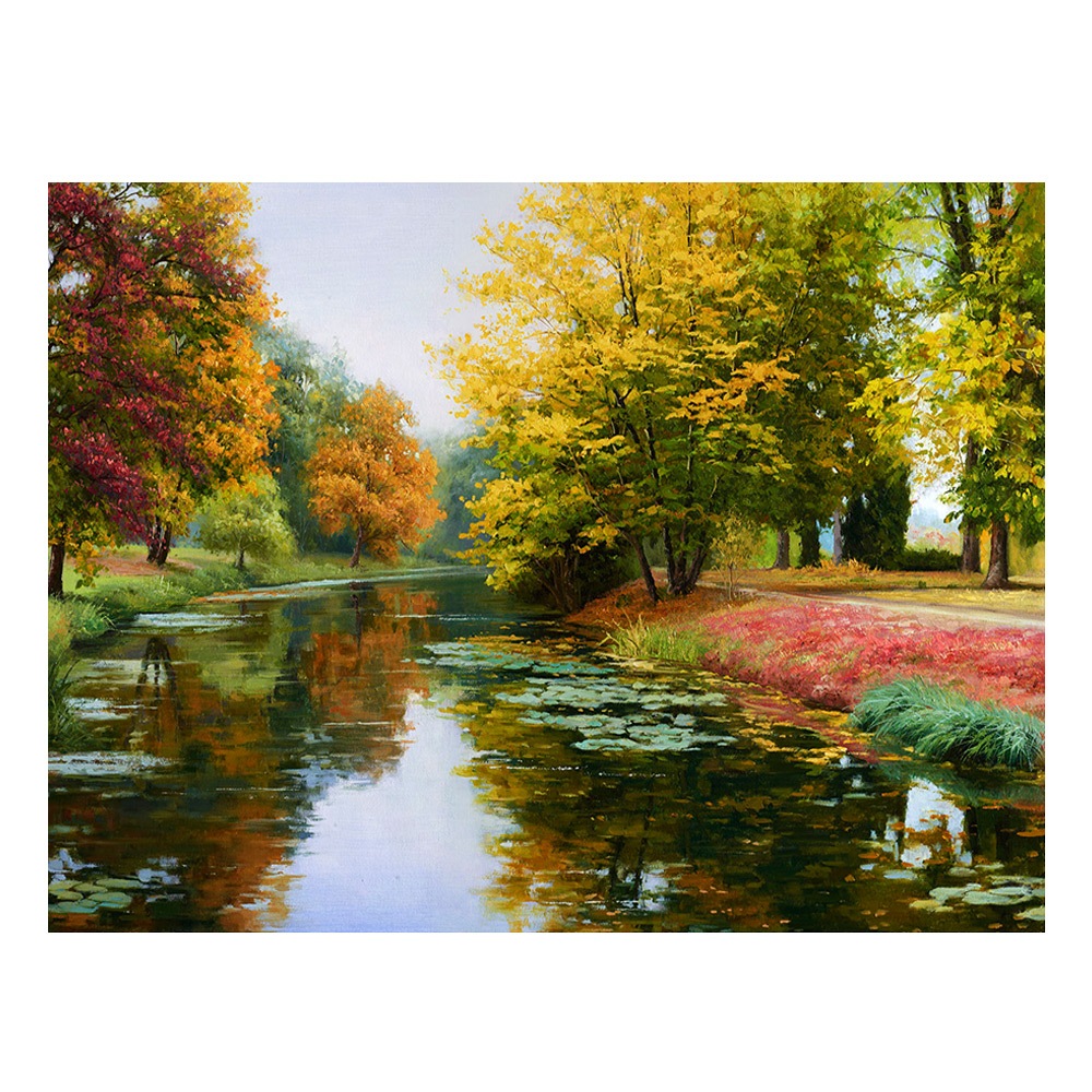 【御畫房】湖邊風光 國家一級畫師手繪油畫60&times;80cm(VF-165), , large