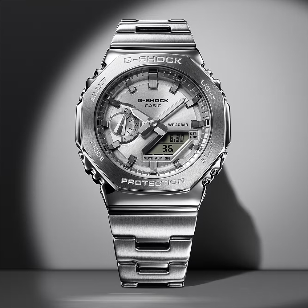CASIO 卡西歐 G-SHOCK 金屬光系列八角雙顯電子錶手錶 GM-2110D-7A, , large