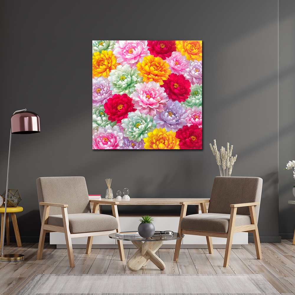 【御畫房】五行牡丹 國家一級畫師手繪油畫80&times;80cm(VF-168), , large