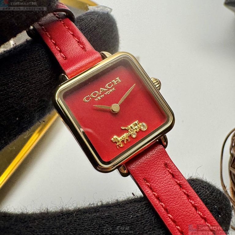 [星晴錶業]COACH手錶,34mm,CH00276紅色錶面金色錶殼紅色真皮皮革錶帶款, , large
