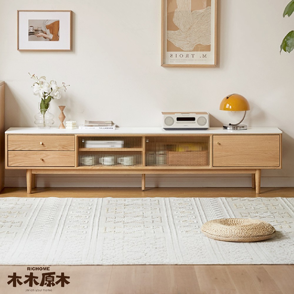 原木長虹岩板電視櫃 岩板電視櫃 原木電視櫃 實木電視櫃 F10Q02, 原木+白岩板, large