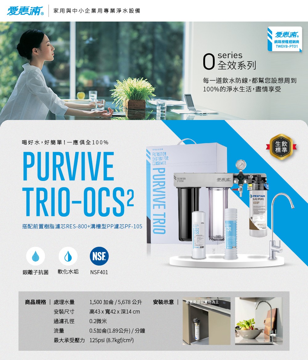 【愛惠浦】硬水區小家庭適用- OCS2三道式櫥下生飲淨水器(配RES800 +PF105溝槽)升級黑龍頭 送西堤禮券*1, , large