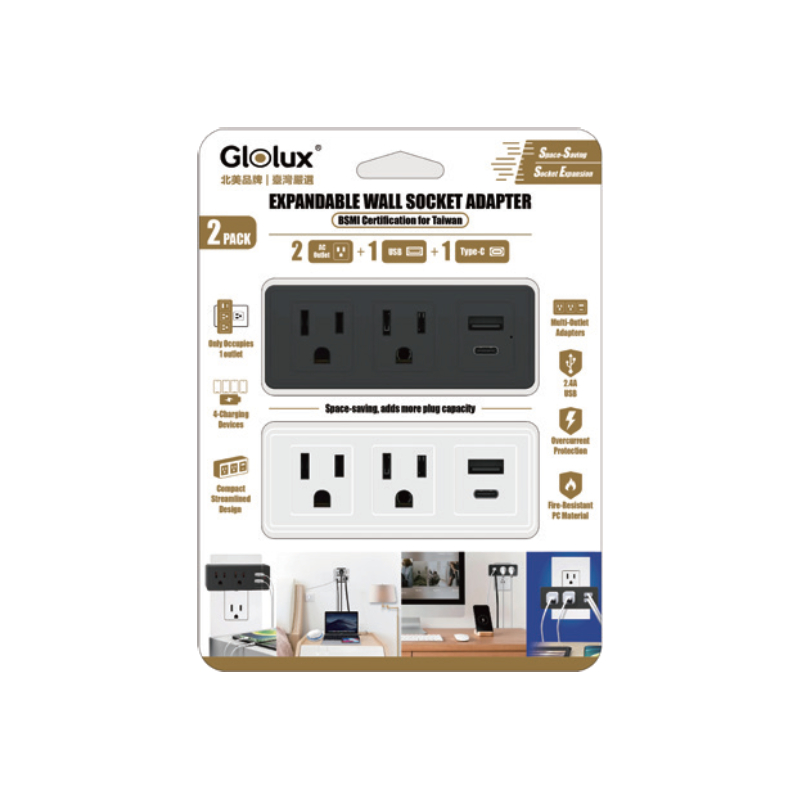 Glolux 擴充式壁插2插2USB轉接器, , large