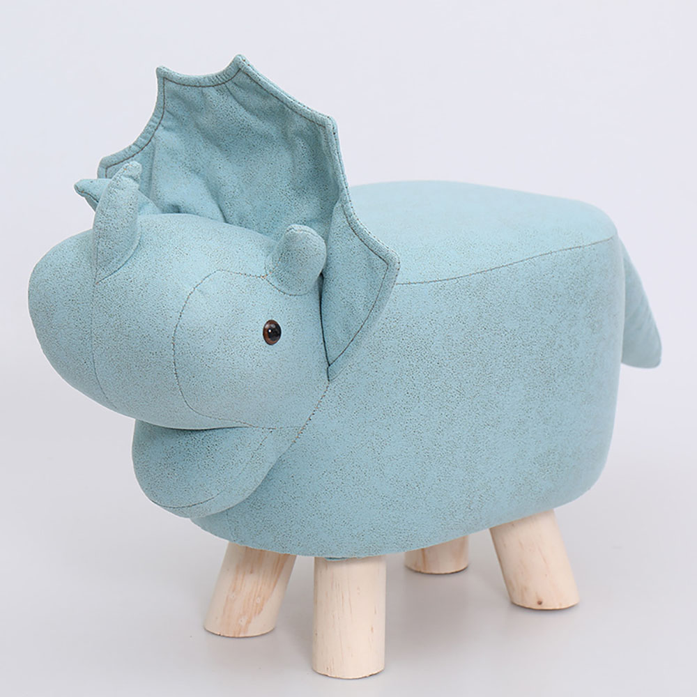 Creative animal-shaped solid wood children's stool, dinosaur green, , large