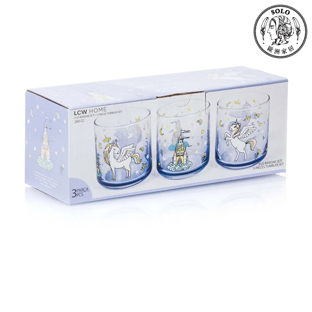【SOLO Vintage】LCW Home 260ml Cute Unicorn Glass Cup Set of 3 Water Cup Juice Cup Made in Turkey, , large