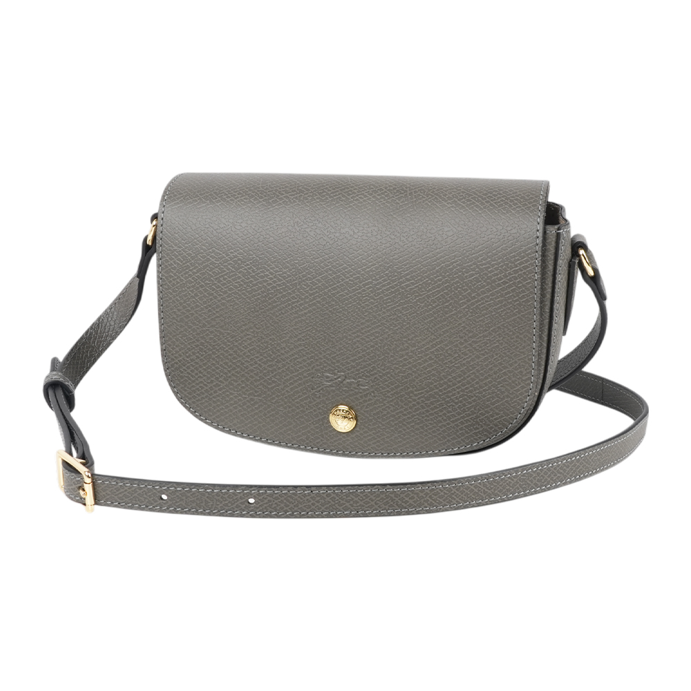 LONGCHAMP S號 EPURE 牛皮翻蓋馬鞍包(斑鳩灰), , large
