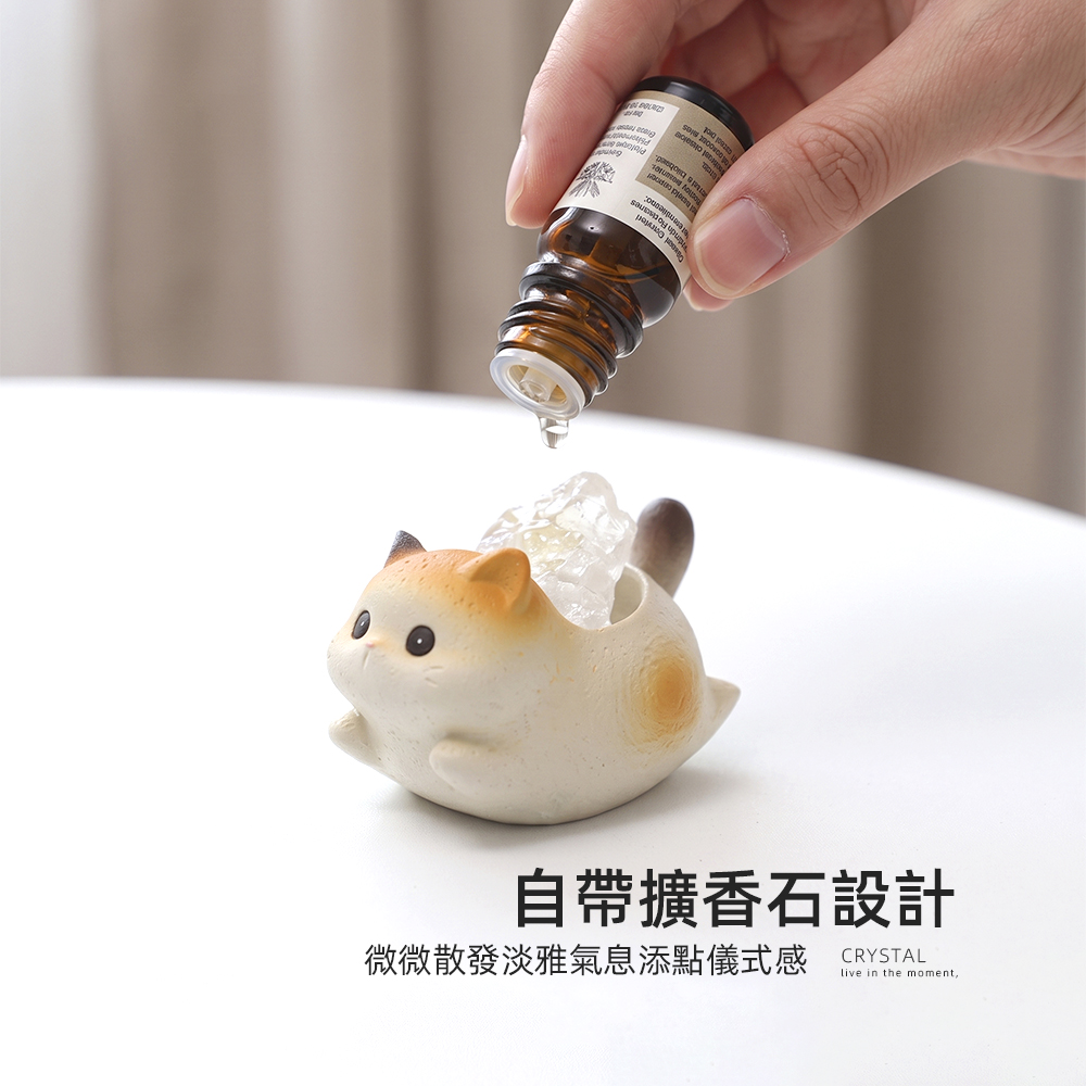 【上手家居】貓咪水晶擺件-三花貓(擴香石/白水晶/招財貓/黃水晶/招財/桌面擺件/貓咪公仔/療癒小物), , large