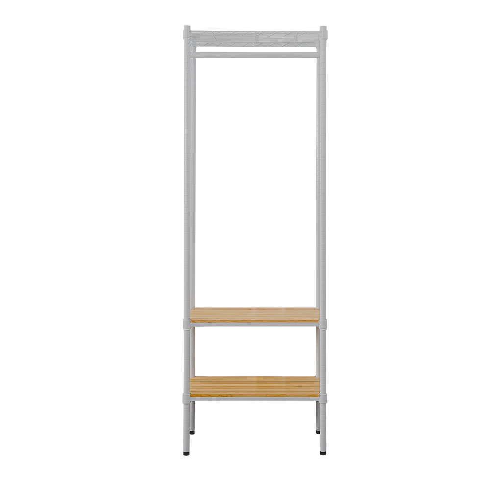[Y HOUSE] 60x30x180cm Pine Three-Tier Single-Rack Wardrobe with Wheels - White, , large
