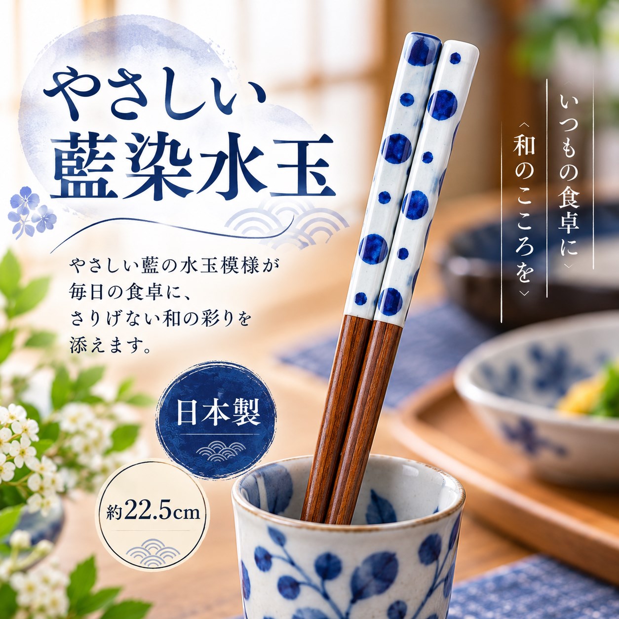 【HIYASU日安工坊】日本工藝箸-藍染水玉, , large