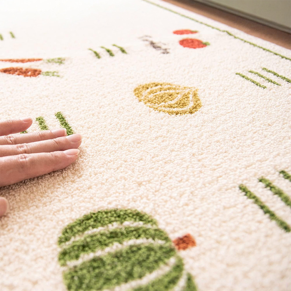 [Japan Oka] Made in Japan Recycled Printed Kitchen Mat 45&times;120cm (Wild Vegetables & Fruits Journal Style / Machine Washable / 4mm Thick), , large