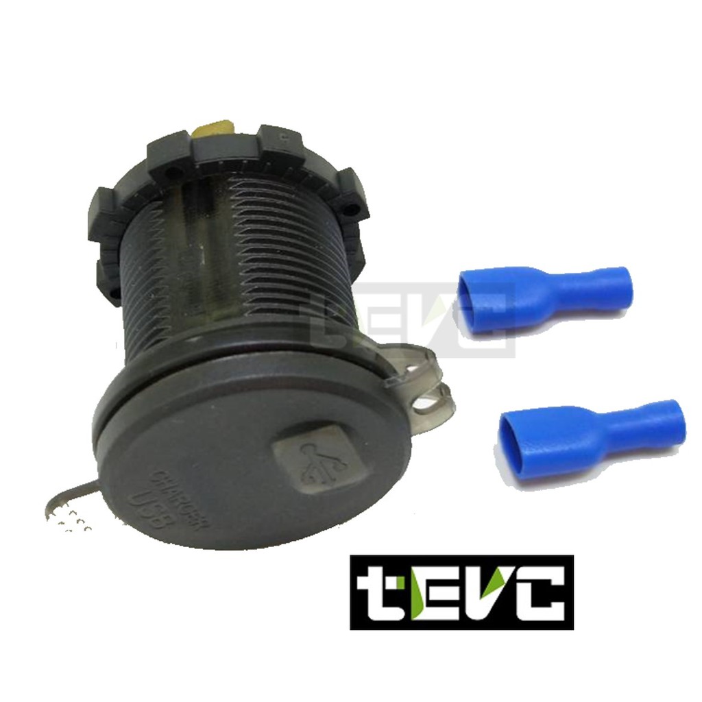 《tevc》快充 QC3.0 USB 充電器 充電座 透視電壓錶 防水軟蓋 機車 小U 機車充電器 機車充, 紅色字(末帶線), large
