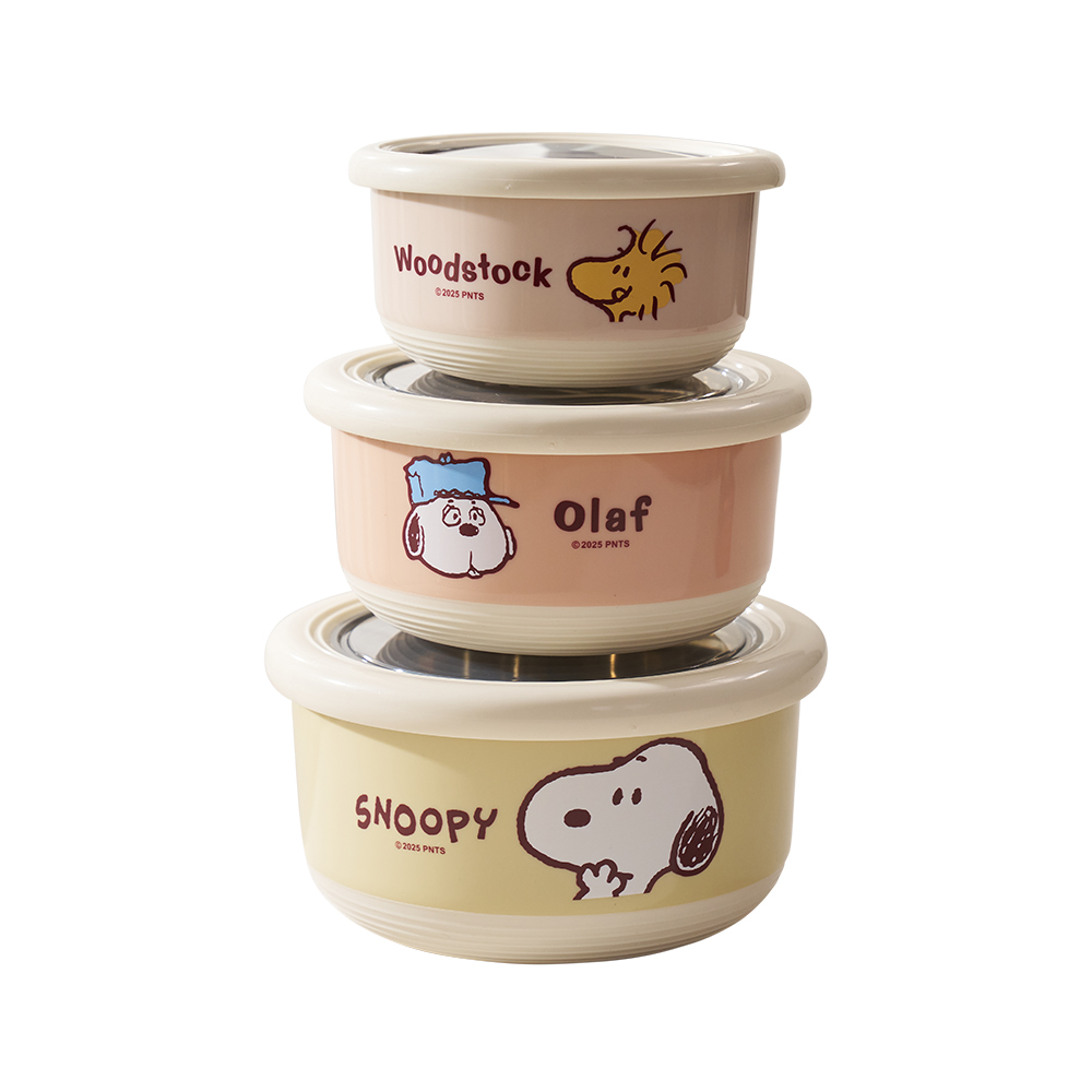 Snoopy 史努比 小食光 #304不銹鋼保鮮碗3入組(1200ml+720ml+420ml), , large