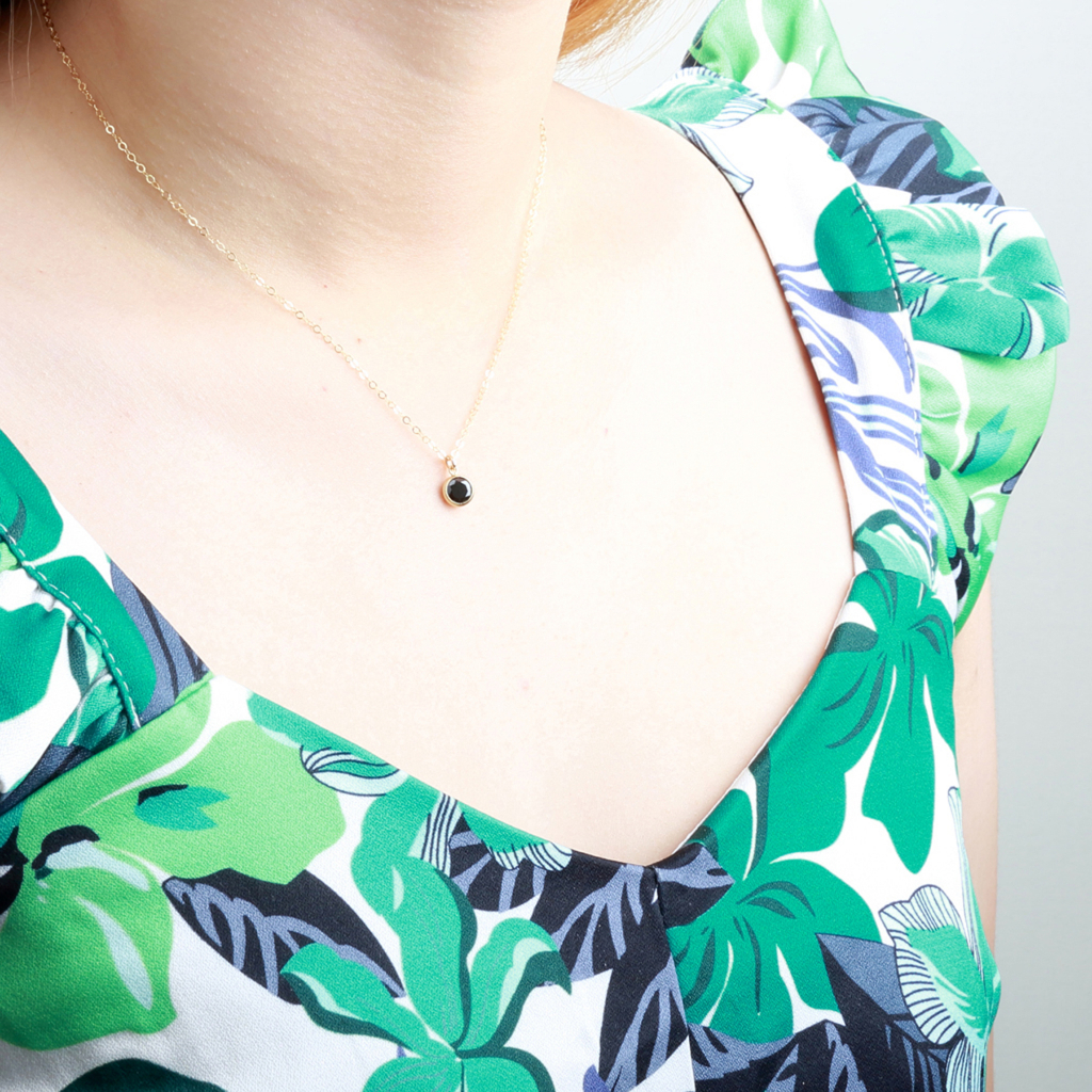 【Angel & Me】14KGF Gold filled CZ Black gold zircon necklace Day gift, , large