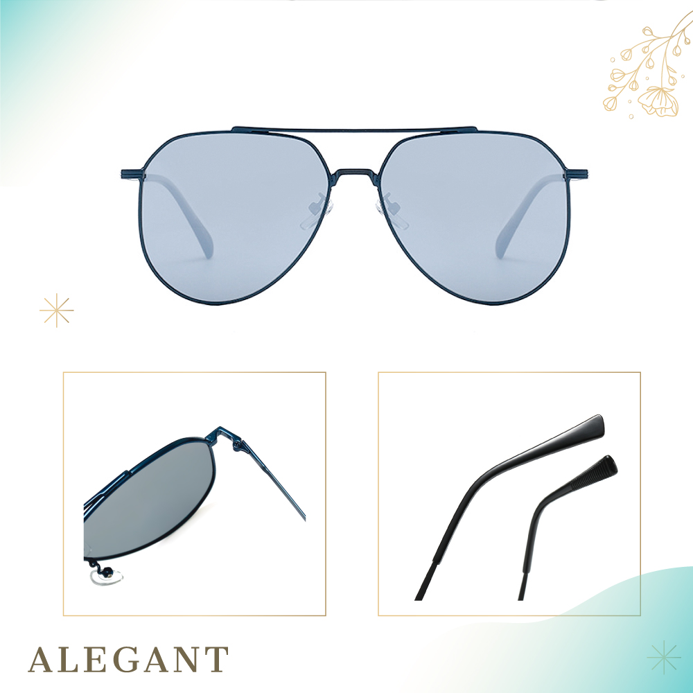 時尚藍水銀舒適彈力飛官寶麗來偏光墨鏡/UV400太陽眼鏡〔ALEGANT〕, , large