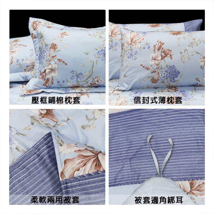 FITNESS 精梳棉雙人特大七件式床罩組-嫚花沁語-藍, , large
