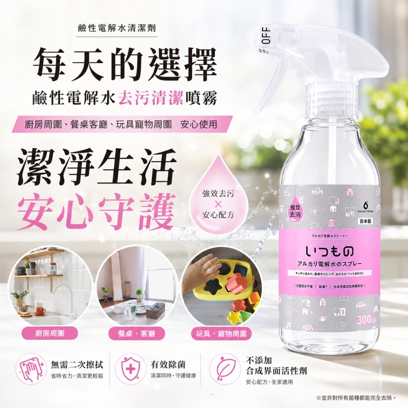 〔本野有限公司〕日本服部製紙鹼性電解水去污清潔噴霧300ml -2入組, , large