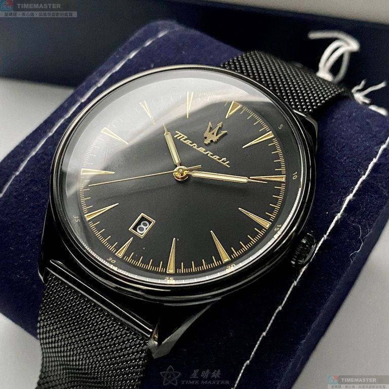 [星晴錶業]MASERATI手錶,46mm,R8853146001黑色錶面黑錶殼深黑色米蘭錶帶款, , large