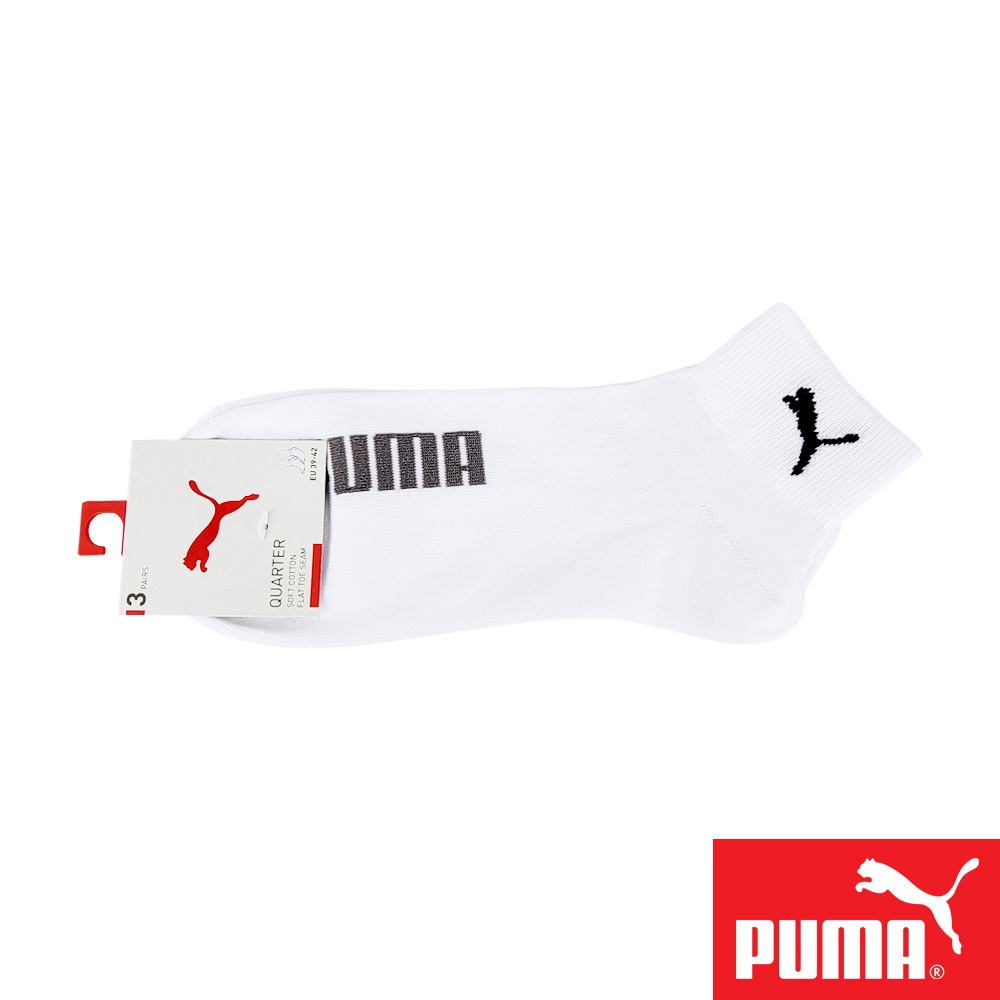 PUMA 男女款短筒襪 3雙裝 彪馬 跳豹 男襪 女襪 襪子 運動襪 腳踝襪 棉襪 柔軟 棉質 舒適 高彈 耐磨 白 黑, , large