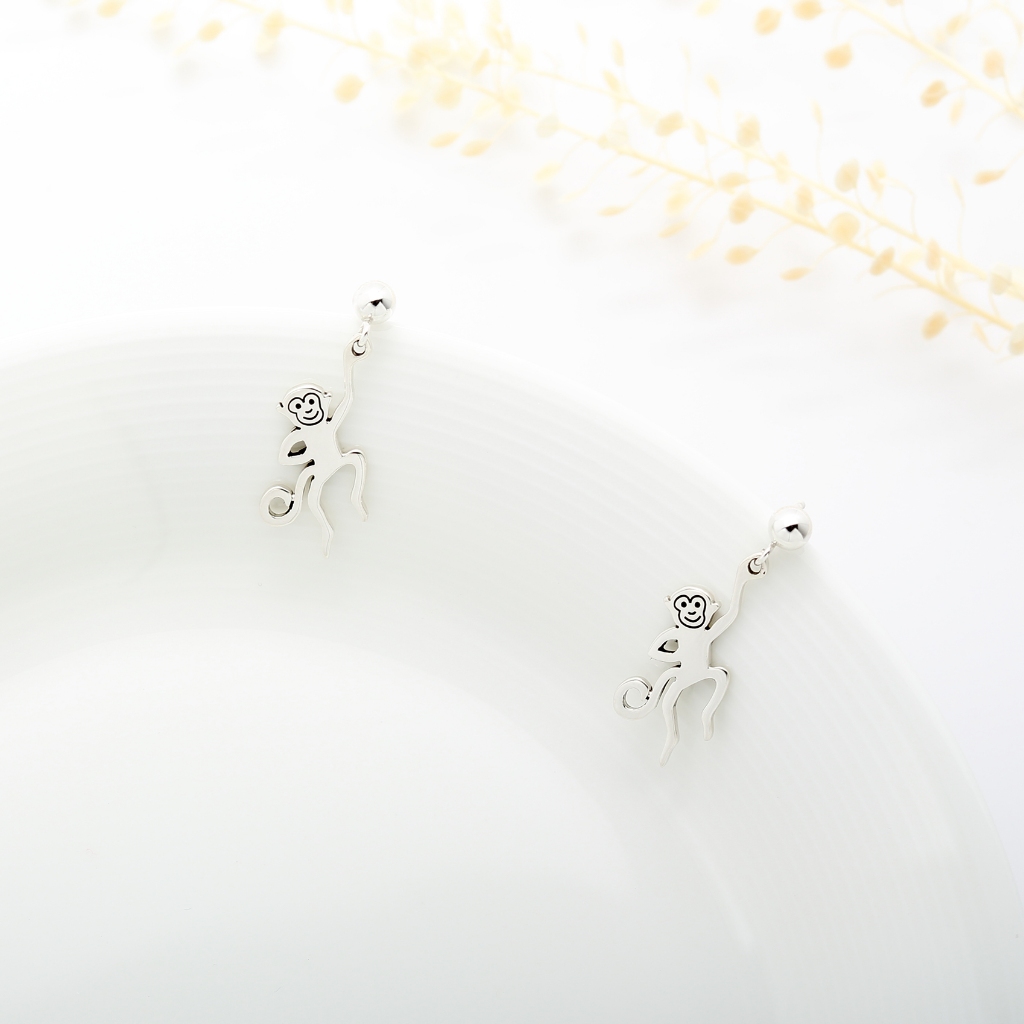 【Angel & Me】Monkey s925 sterling silver earrings (changeable ear clips) gift, , large