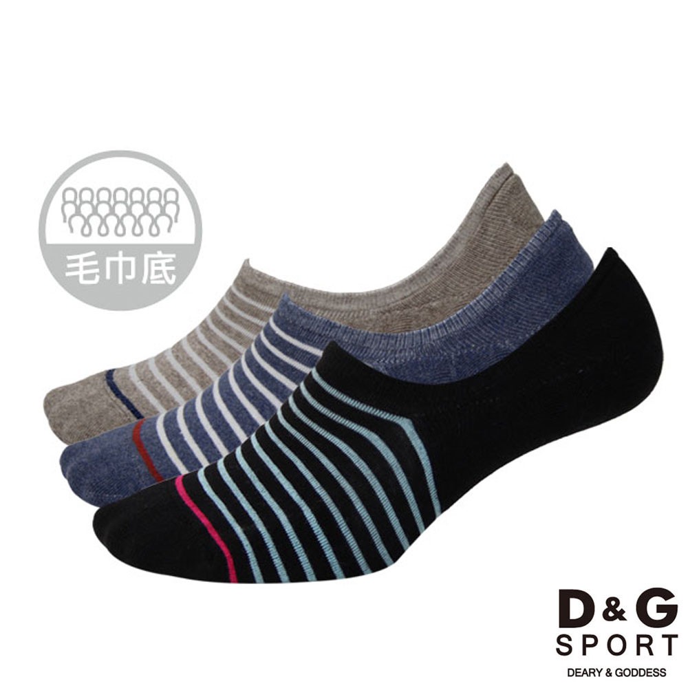 【D&G】細條紋毛巾底男樂福襪<灰藍>D323 氣墊襪 隱形襪 男襪, , large
