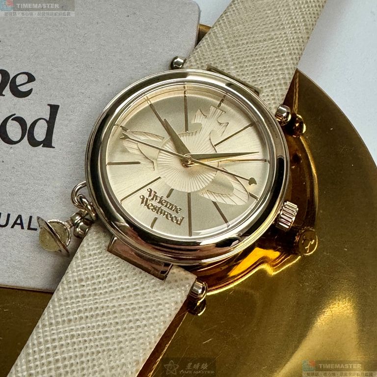 [星晴錶業]Vivienne Westwood手錶,32mm,VW30326金色錶面金色錶殼米黃色真皮皮革錶帶款, , large