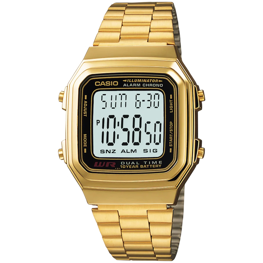 CASIO 卡西歐 復古時尚方形電子錶-金 A178WGA-1A, , large