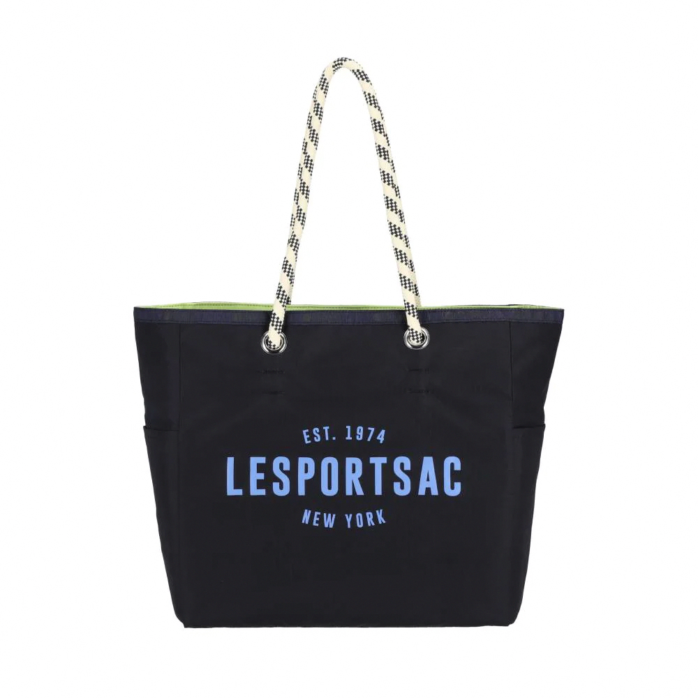Lesportsac Medium Two-Way Tote 中型雙面托特包 購物袋 手提袋 便當袋 送禮 禮物(深藍x青檸綠)L261-1435P-FB16, , large
