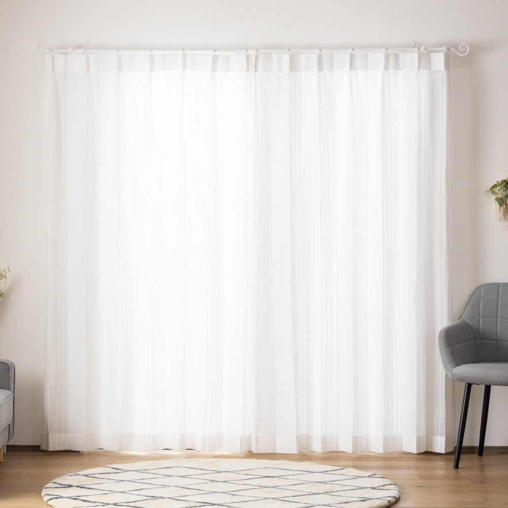 Ready-Made Sheer Curtains &ndash; Set of 2 Panels &ndash; "Snow White Stripes" &ndash; Width 100cm, Height 163/208/238cm &ndash; Made in Taiwan &ndash; White Color &ndash; Vertical Stripes &ndash; Machine Washable, , large