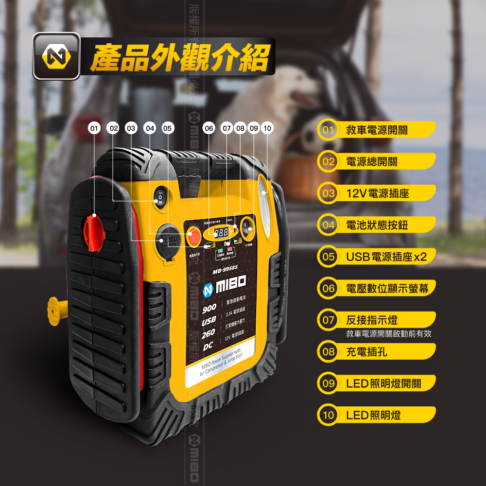 MIBO 米寶 8電廠 MB-99585 五合一電源供應器 救車 電源 打氣 照明 電霸 原廠公司貨 車隊最愛, , large
