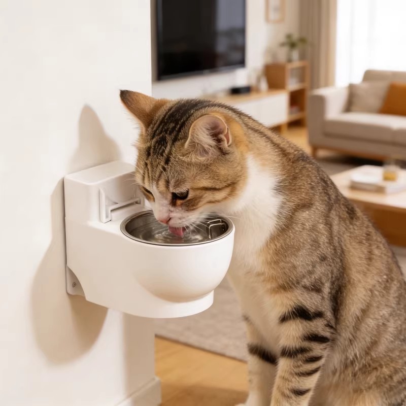 貓咪水盆 馬桶造型 壁掛 水碗 寵物碗 水盆 150ml 飼料碗 寵物餵水器 不鏽鋼內膽 趣味水碗 多貓家庭推薦 飲水器, , large