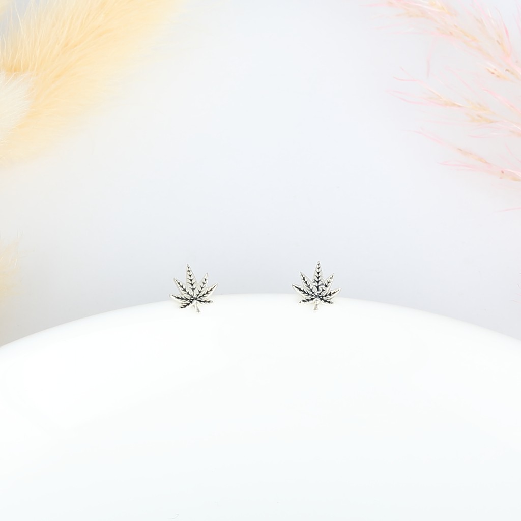【Angel & Me】嘻哈 Chill 大麻葉 一對 s925 純銀耳環 耳夾 禮物, , large