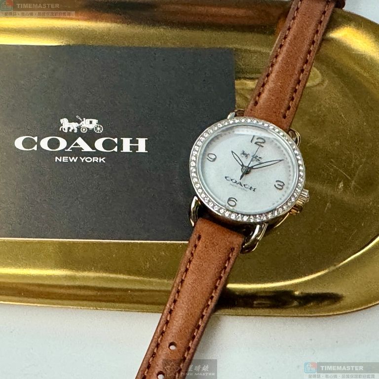[星晴錶業]COACH手錶,28mm,CH00285貝母錶面銀錶殼咖啡色真皮皮革錶帶款, , large