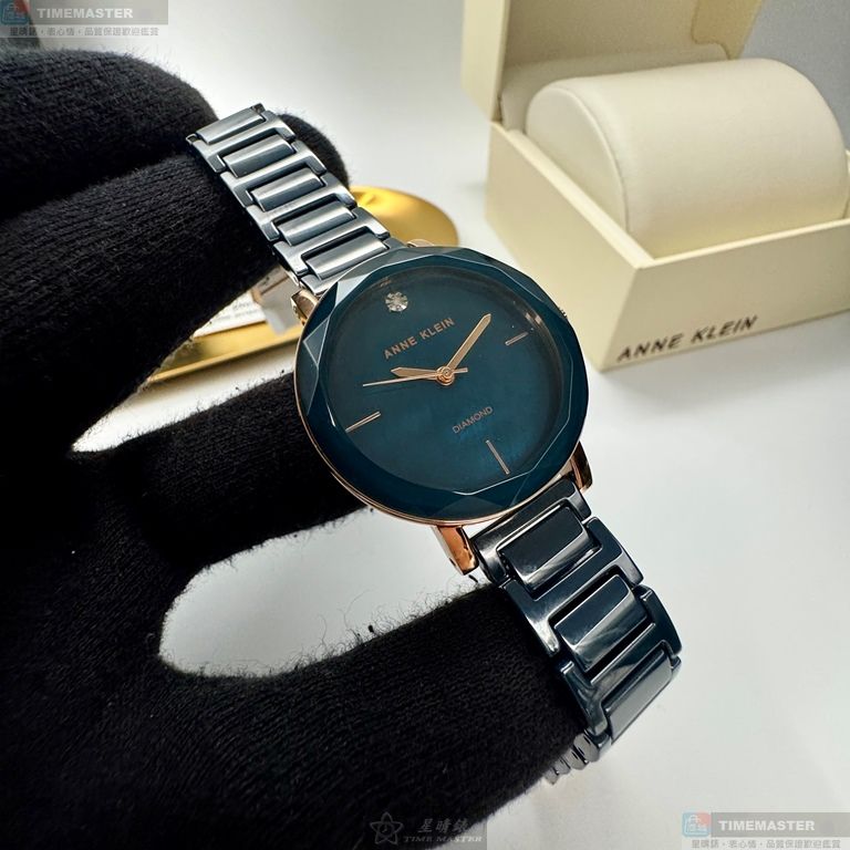 [星晴錶業]ANNE KLEIN手錶,32mm,AN00393墨綠色錶面玫瑰金錶殼墨綠色陶瓷錶帶款, , large