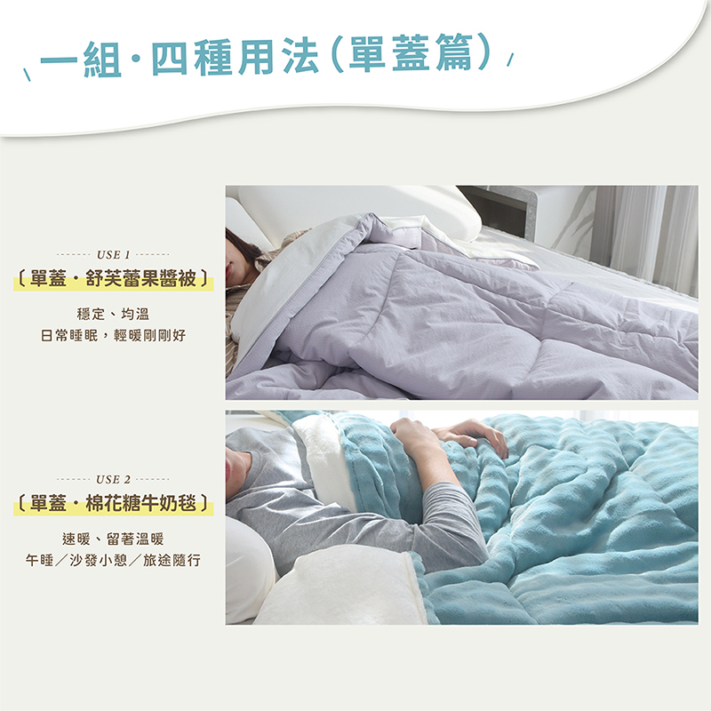 1+1棉花糖牛奶毯｜海鹽奶霜+舒芙蕾果醬被｜藍莓乳酪醬｜超划算 一搭一最實用 四季皆可用 棉被 毛毯, , large