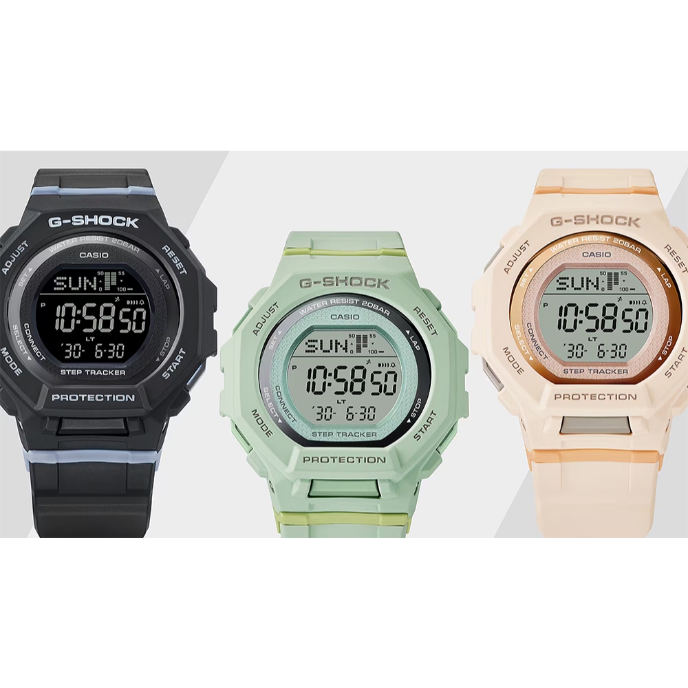 CASIO 卡西歐 G-SHOCK 計步藍芽手錶 柔和色調女錶 GMD-B300-3, , large