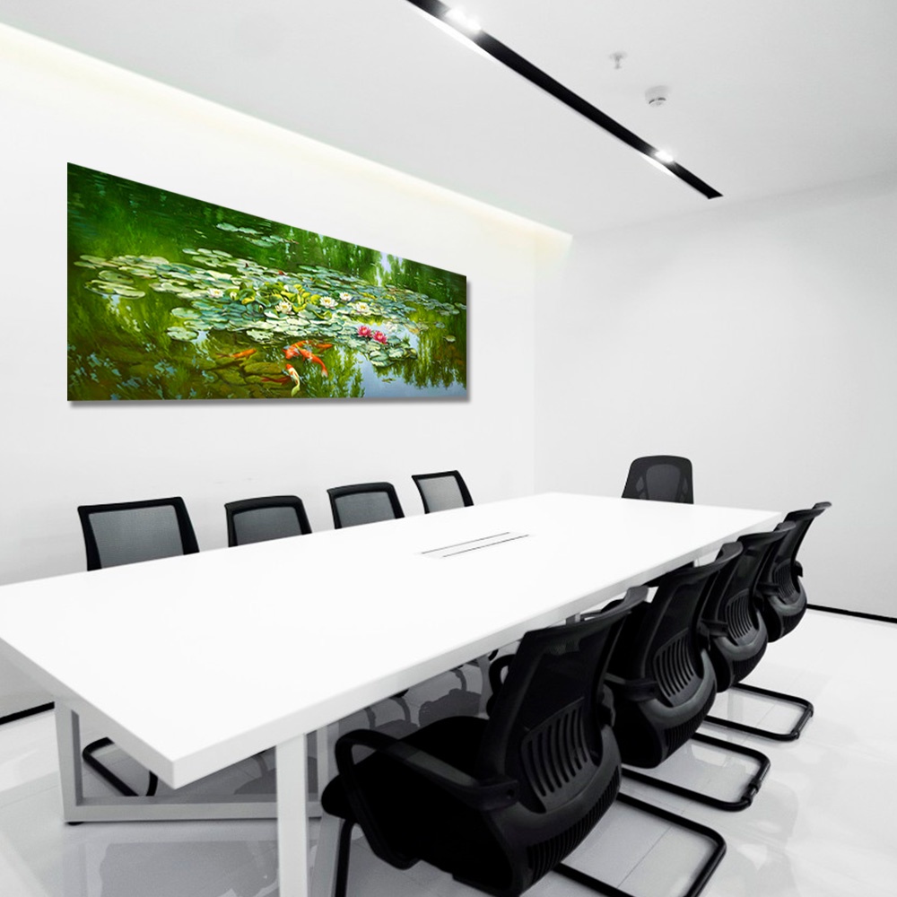 【御畫房】荷塘春色 國家一級畫師手繪油畫60&times;120cm(VF-38), , large