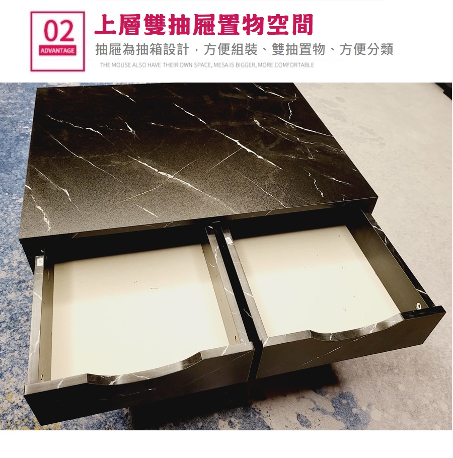 【HTGC】理石紋茶几(寬大桌面/金屬腳架/雙抽收納/中空置物層/仿石紋路)客廳茶几/客廳桌/矮櫃, , large