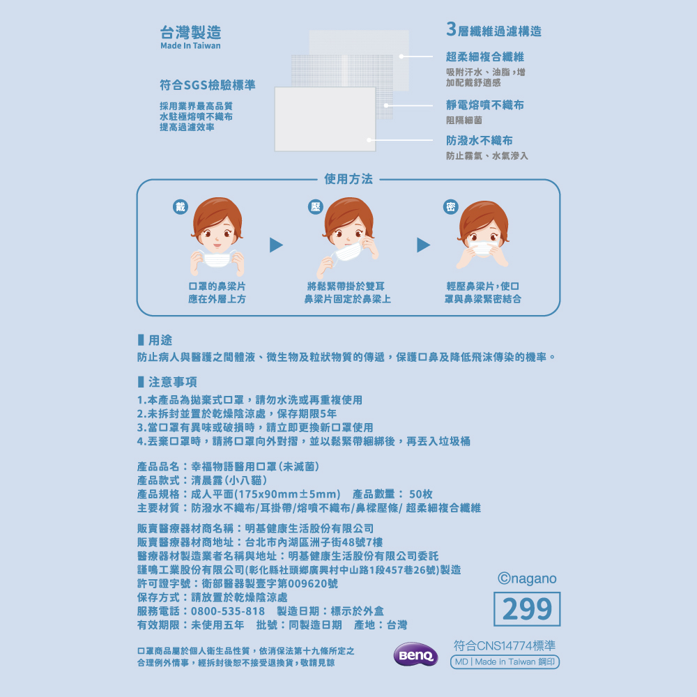 [正光藥局] 幸福物語-吉伊卡哇成人醫用口罩50入 (小八貓) /盒_2盒組, , large