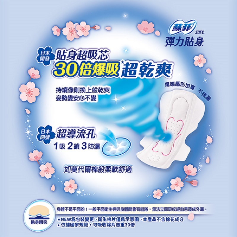 蘇菲彈力貼身超薄潔翼28cm10片4入, , large